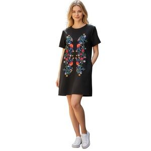 Americanino Vintage Floral Embroidered Black Dress Size L